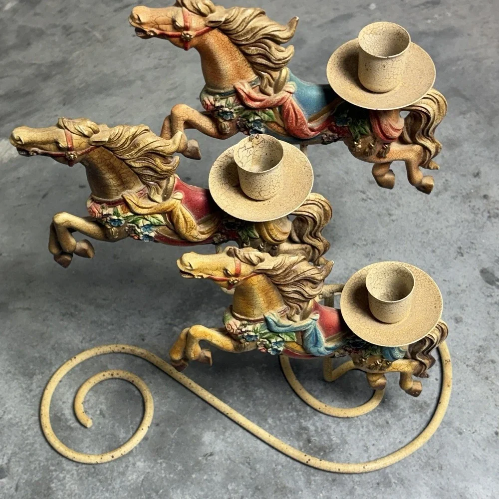 Vintage Smithsonian Carousel Horse Candelabra Candle Holder 3 Taper Grandmacore